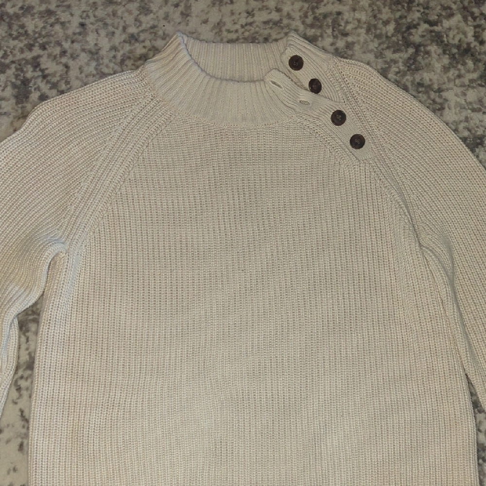 J. Crew Cream Button-Shoulder Ribbed Pullover - Picture 3 of 5